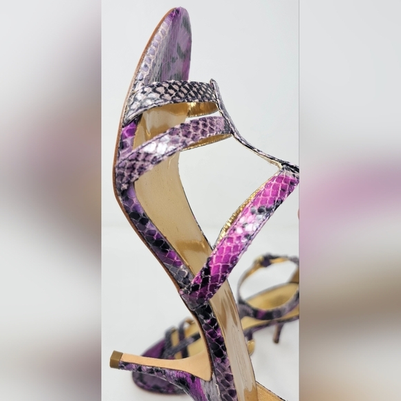 Coach Hayden Leather Violet Pink Blk Python Print Open Toe T-Strap Heels Size 7B - Picture 6 of 16